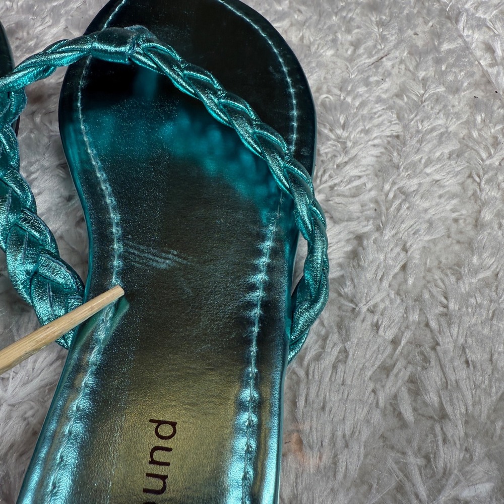 Abound Sandals Women's 8 Teal Metallic Braided Thong Flip Flop Sandals Boho Glam - Picture 8 of 10